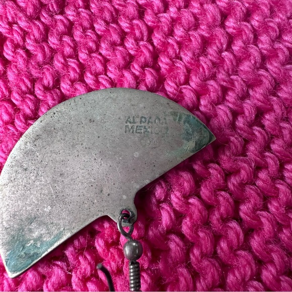 Vintage Alpaca Silver Mexican Black Enamel & Abalone Shell Dangle Drop Earrings - Picture 2 of 6